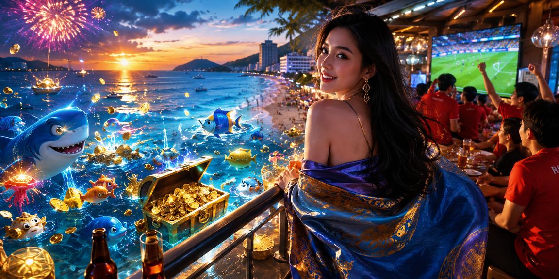 Cảnh đặt cược thể thao buổi tối tại bãi biển Vũng Tàu với không khí sôi động